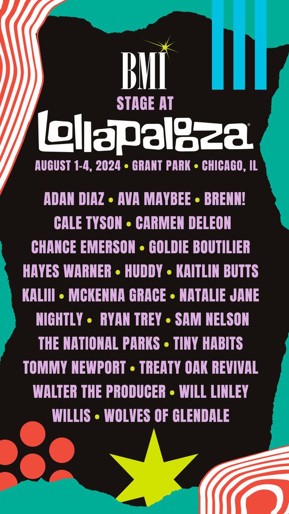 Lollapalooza 2024 BMI Stage: Kaliii, Huddy, Sam Nelson, WILLIS