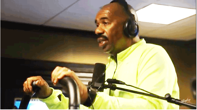 ><figcaption>Doing a tribute to a late radio icon while riding a treadmill? (click “Next” above or below)</figcaption></figure>
<p>This is WAY over the top. I may be missing something because I don’t listen to the Steve Harvey Morning Show. With all <strong>due respect</strong> to the true radio vets on the Steve Harvey Morning show, Carla and Shirley Strawberry, and to Steve’s legacy as a media mogul, in my entire 30 years of radio, I have never seen a true “radio pro” do a show on a treadmill let alone make a tribute to a recently departed radio icon at the same time while riding it. Steve would fire me because I would be the one person to tell him this sh is unacceptable. We need to hear directly from and see Shirley on camera Steve, she is the one who worked with him right?  What gives? Is it me or is this disrespectful to our craft and to Doug? Can you imagine a preacher doing a funeral while eating chicken and waffles?<br />Am I making too much of it? Can you <strong>IMAGINE</strong> if a true radio Radio DJ like the late Frankie Crocker did a show on a treadmill in urban? he may have done it on a horse or while skating but he would have made it spectacular. Anything less would have never happened. Perhaps I am expecting too much but being a radio pro is a SKILL and a CRAFT there is no compromise, you work within those parameters. Perhaps a <em>comedian</em> would do a tribute on a radio show while riding a treadmill but a true Radio DJ…. would not. Considering that my urban radio brethren will not respond to this I’m asking fans of radio if I’m wrong.  I will open my mind and imagine the possibilities. Perhaps Steve has started a new trend. Here are my suggestions for other unorthodox ways to do a show on the air and to make a tribute to an icon. Your thoughts? (RIP Doug)</p>

    <div class=
